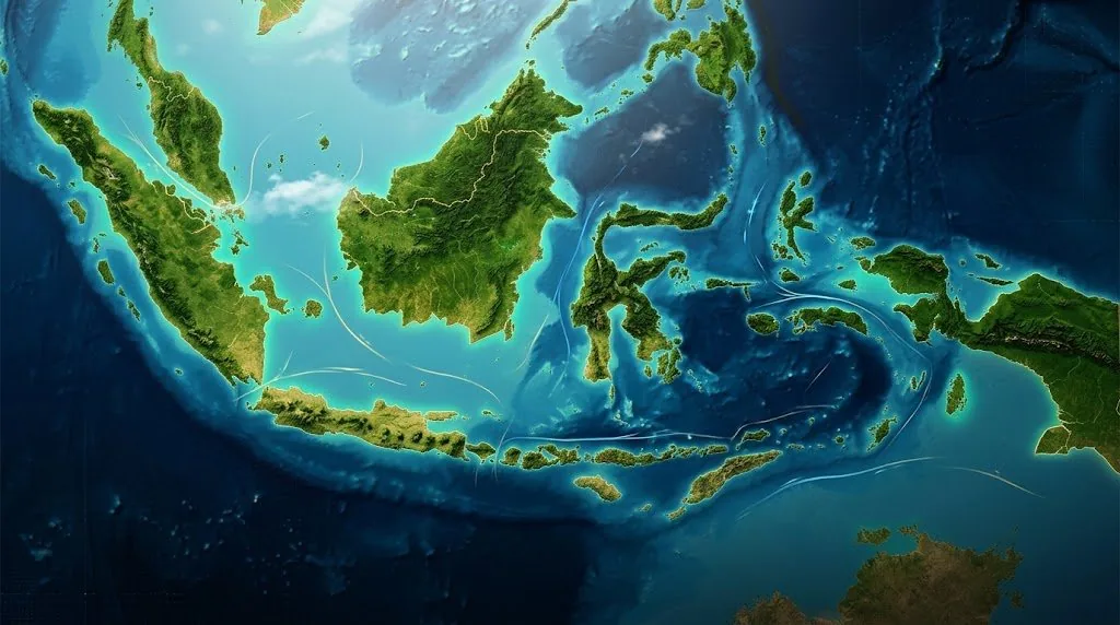 Satellite-style map of the Indonesian archipelago